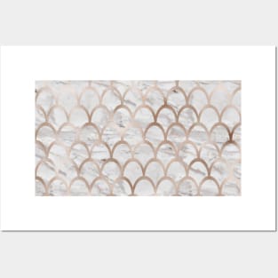 Rose gold mermaid scales - grey marble Posters and Art